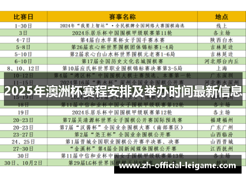 2025年澳洲杯赛程安排及举办时间最新信息